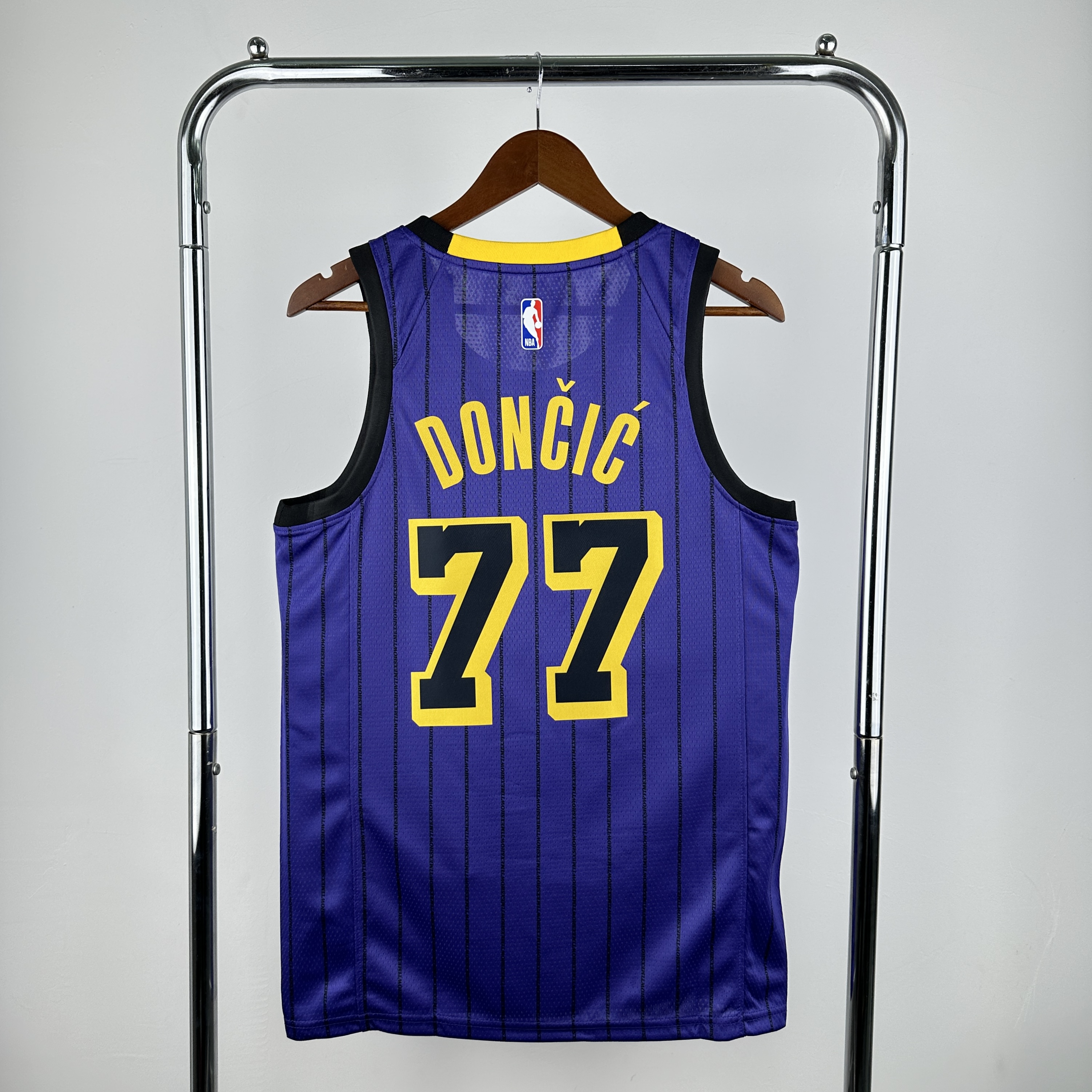 Men Los Angeles Lakers #77 Doncic Purple Stripe Nike 2025 NBA Jersey